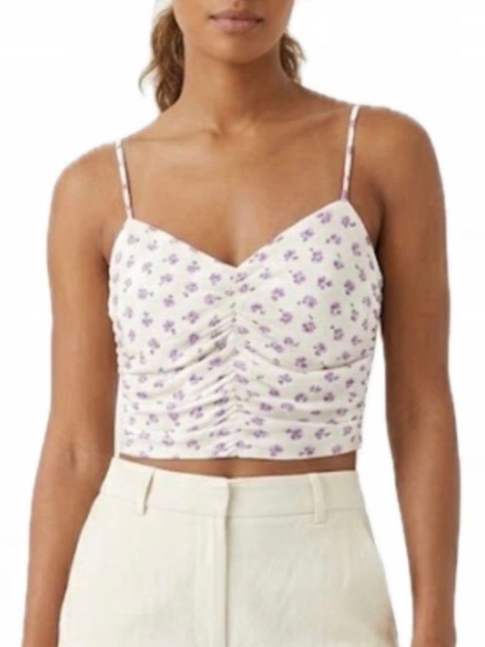 ZARA Ditsy Floral Shirred Front Spaghetti Strap Crop Top